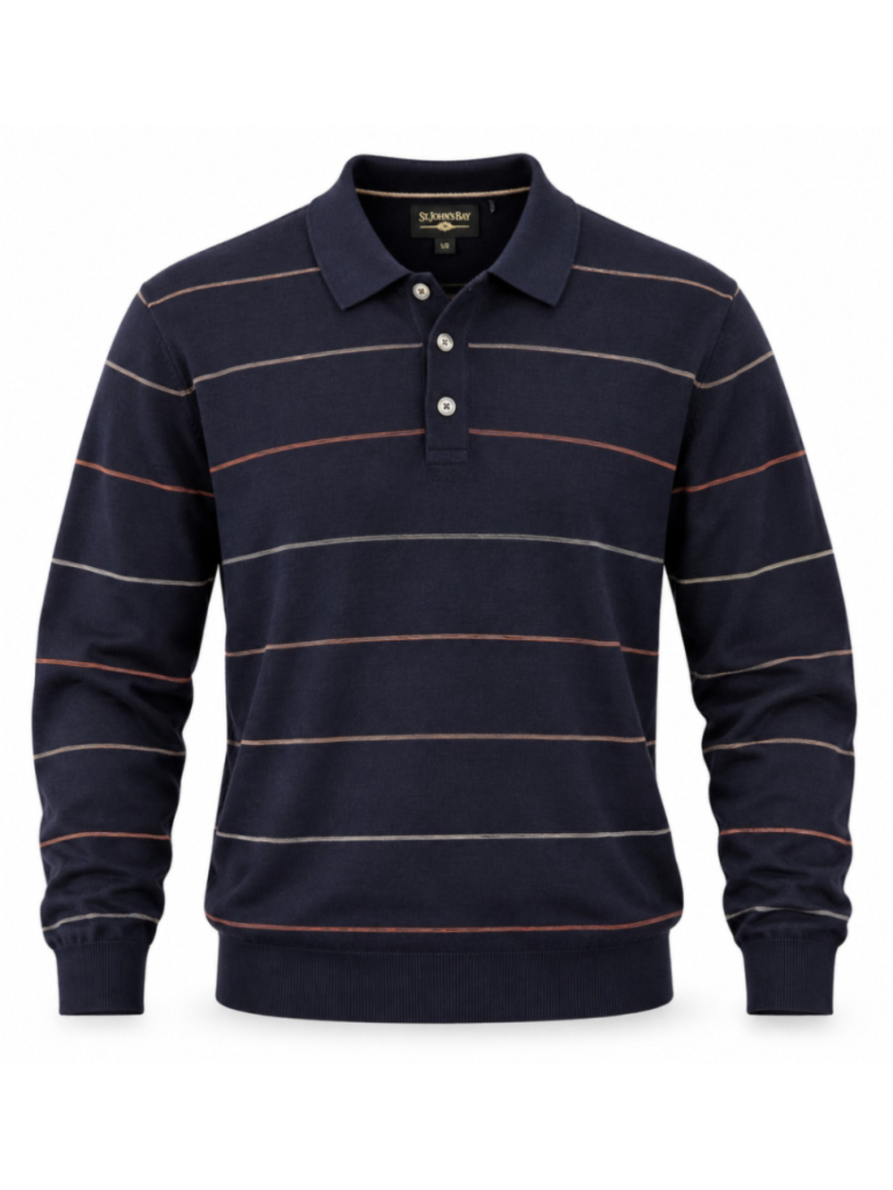 Bobby Jones Collection Mens M 100% Merino Wool Polo Sweater Navy Striped Golf